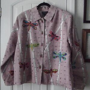 Vintage Jacket Daniel K NY Pink Cotton Jacket with Butterfly applique LARGE